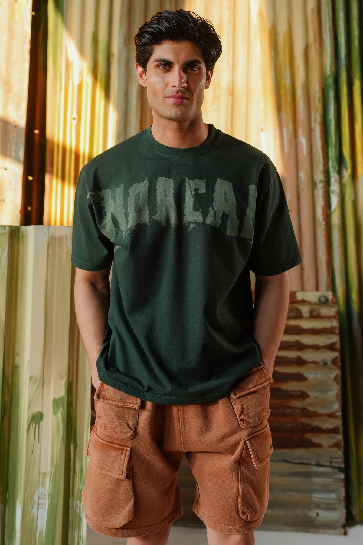 Oil Wash Laser Branded Tee - Dark Green