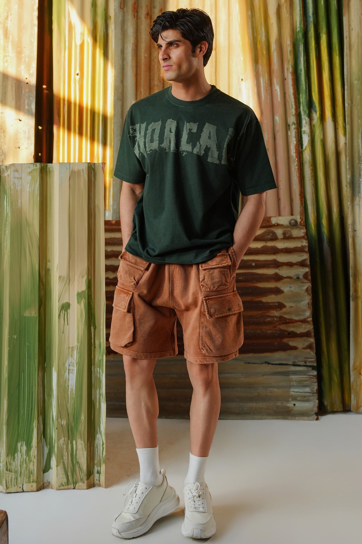 Oil Wash Laser Branded Tee - Dark Green