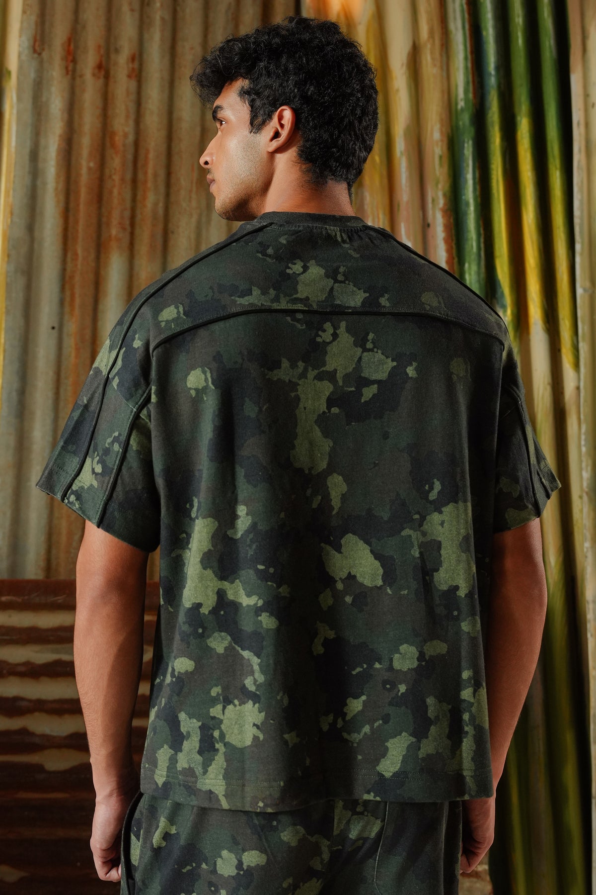 Camouflage Contrast Panel Tee - Green