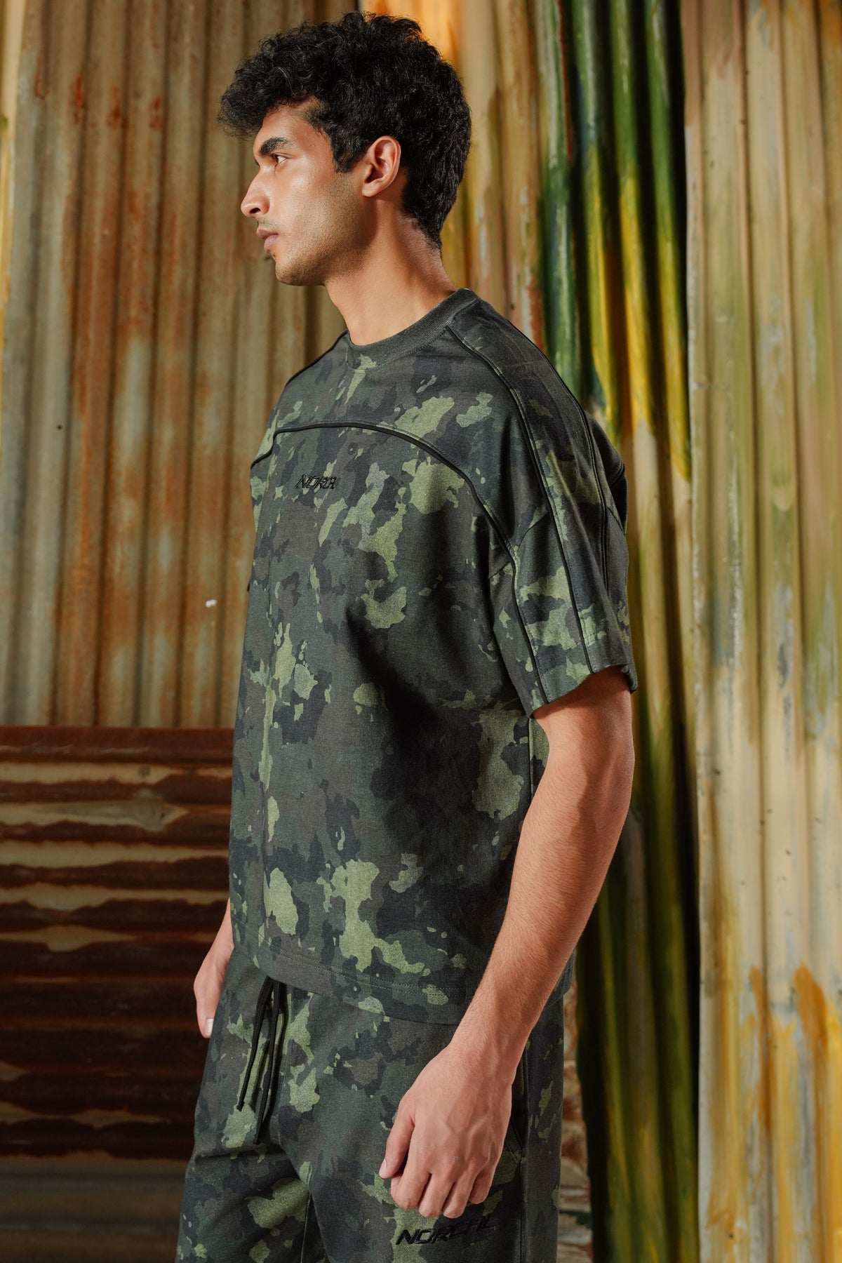 Camouflage Contrast Panel Tee - Green