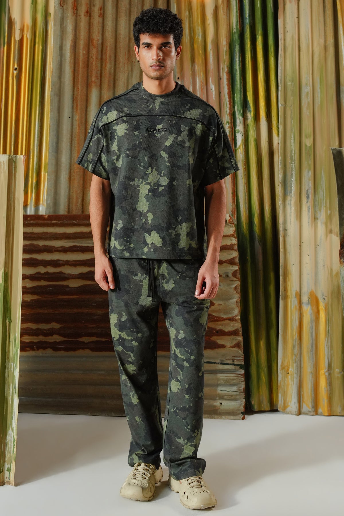 Camouflage Contrast Panel Tee - Green