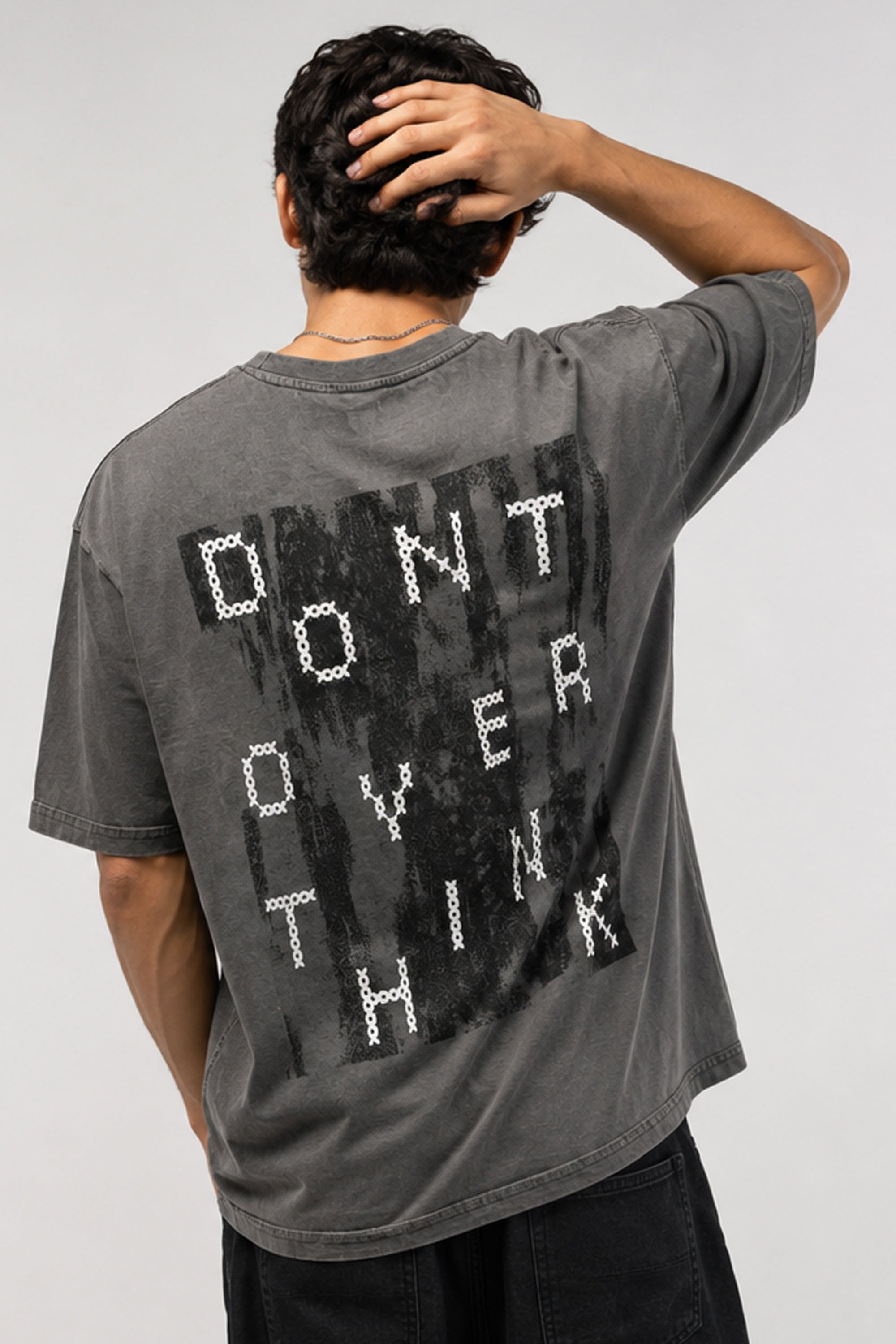 Don't Over Think Acid Wash Tee - Charcoal