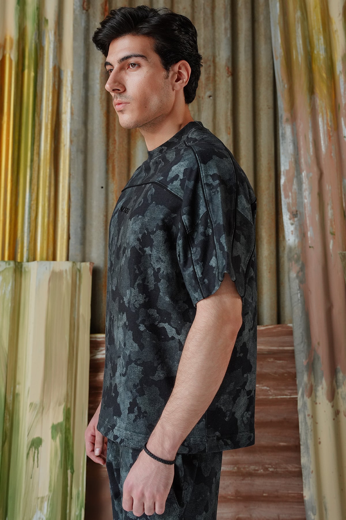Camouflage Contrast Panel Tee - Black
