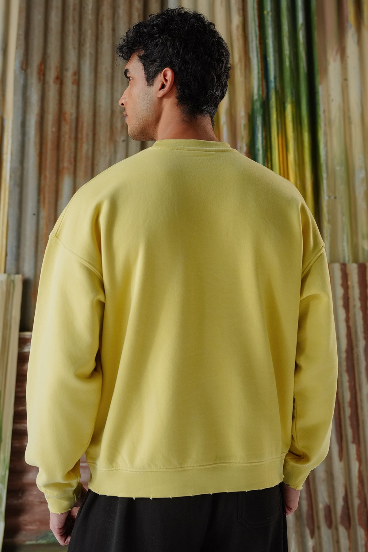 Fire Flame Fleece Sweat Shirt - Pastel Yellow