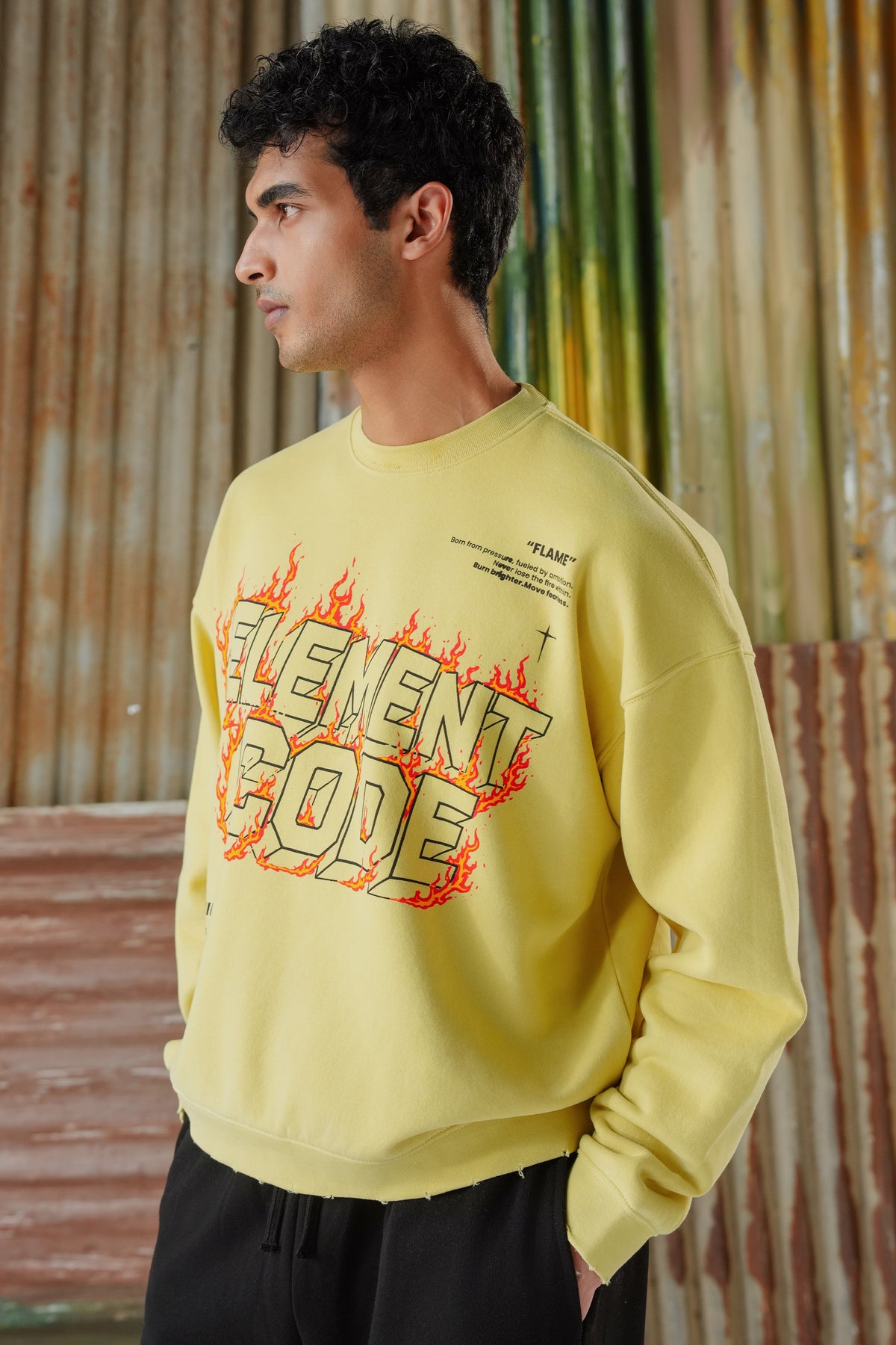 Fire Flame Fleece Sweat Shirt - Pastel Yellow