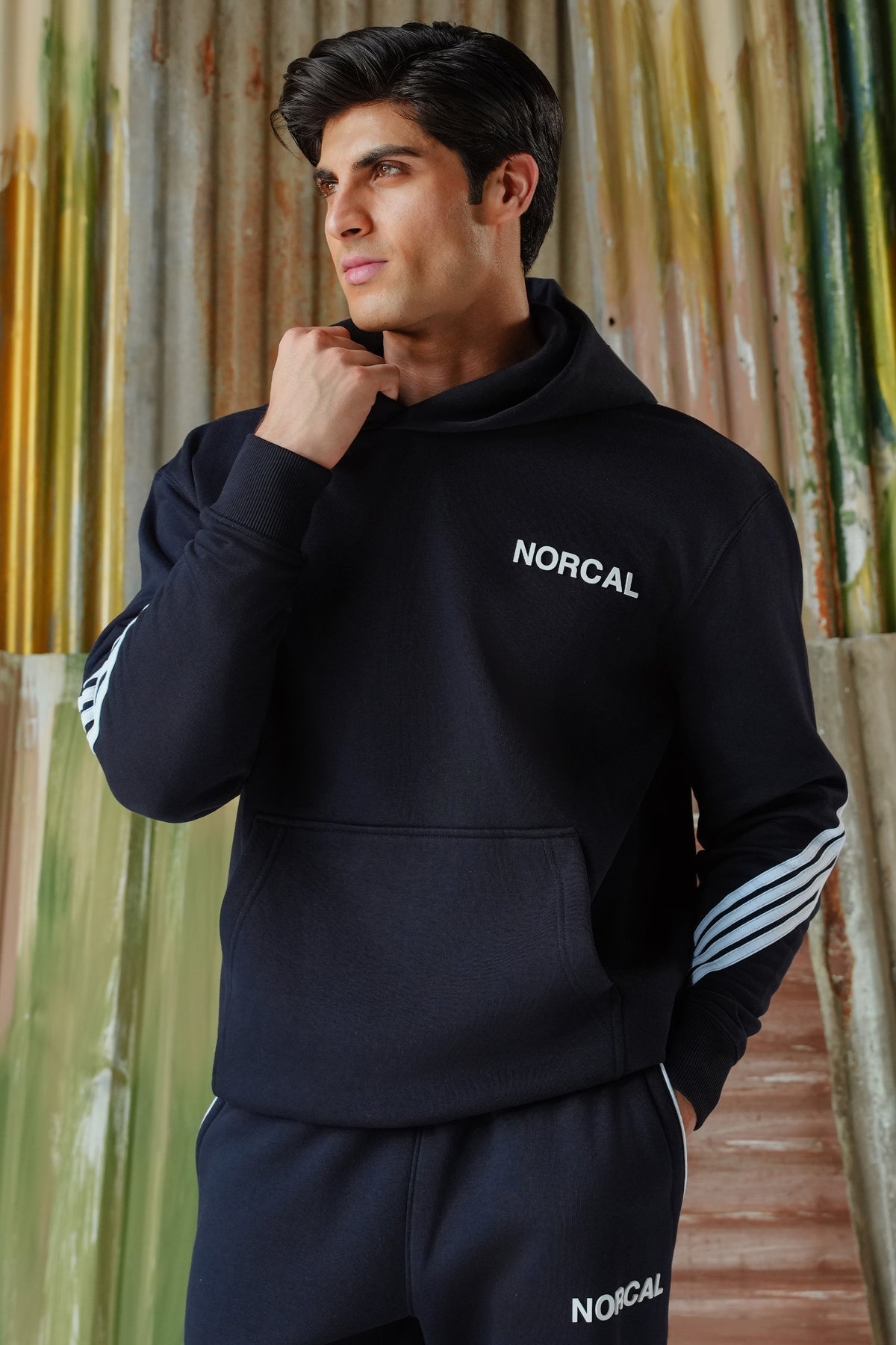4-Stripes Fleece Hoodie - Navy Blue