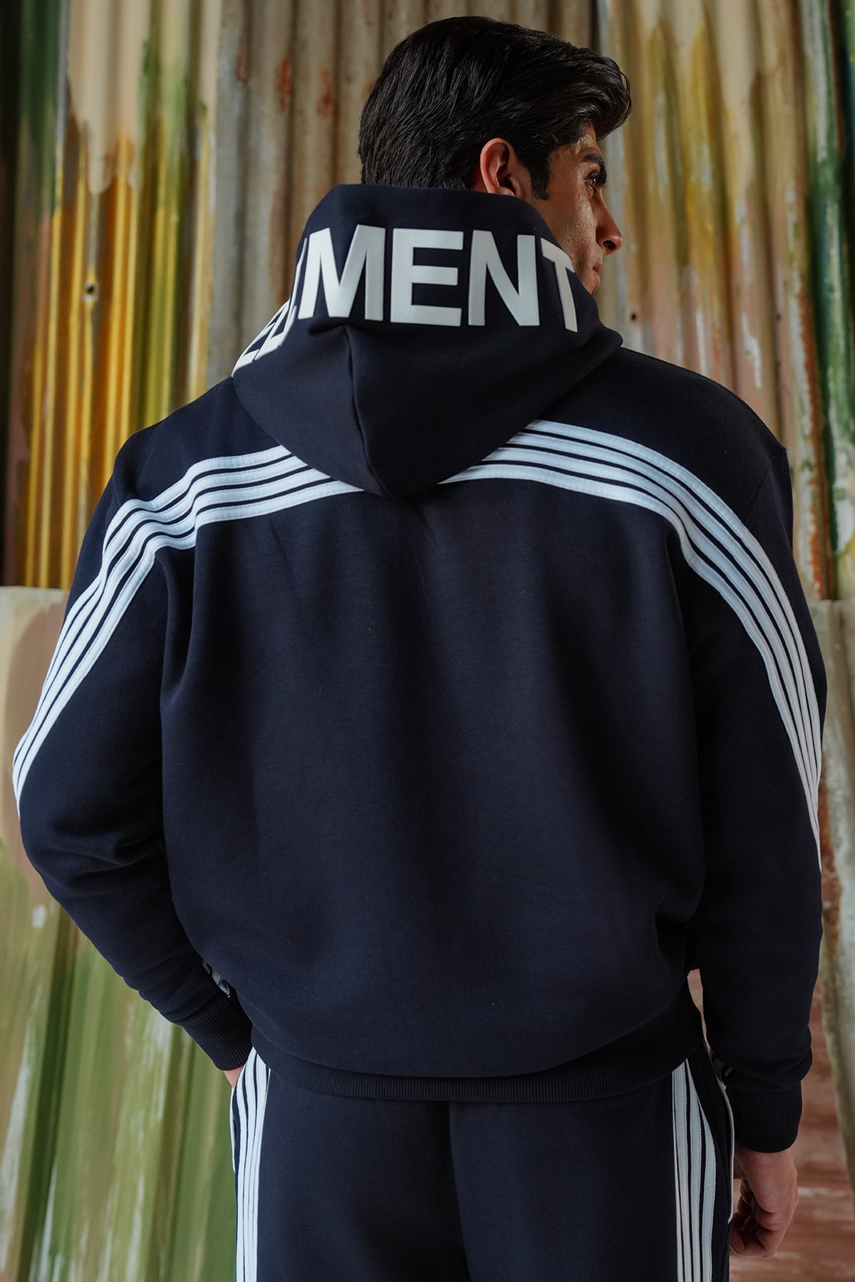 4-Stripes Fleece Hoodie - Navy Blue
