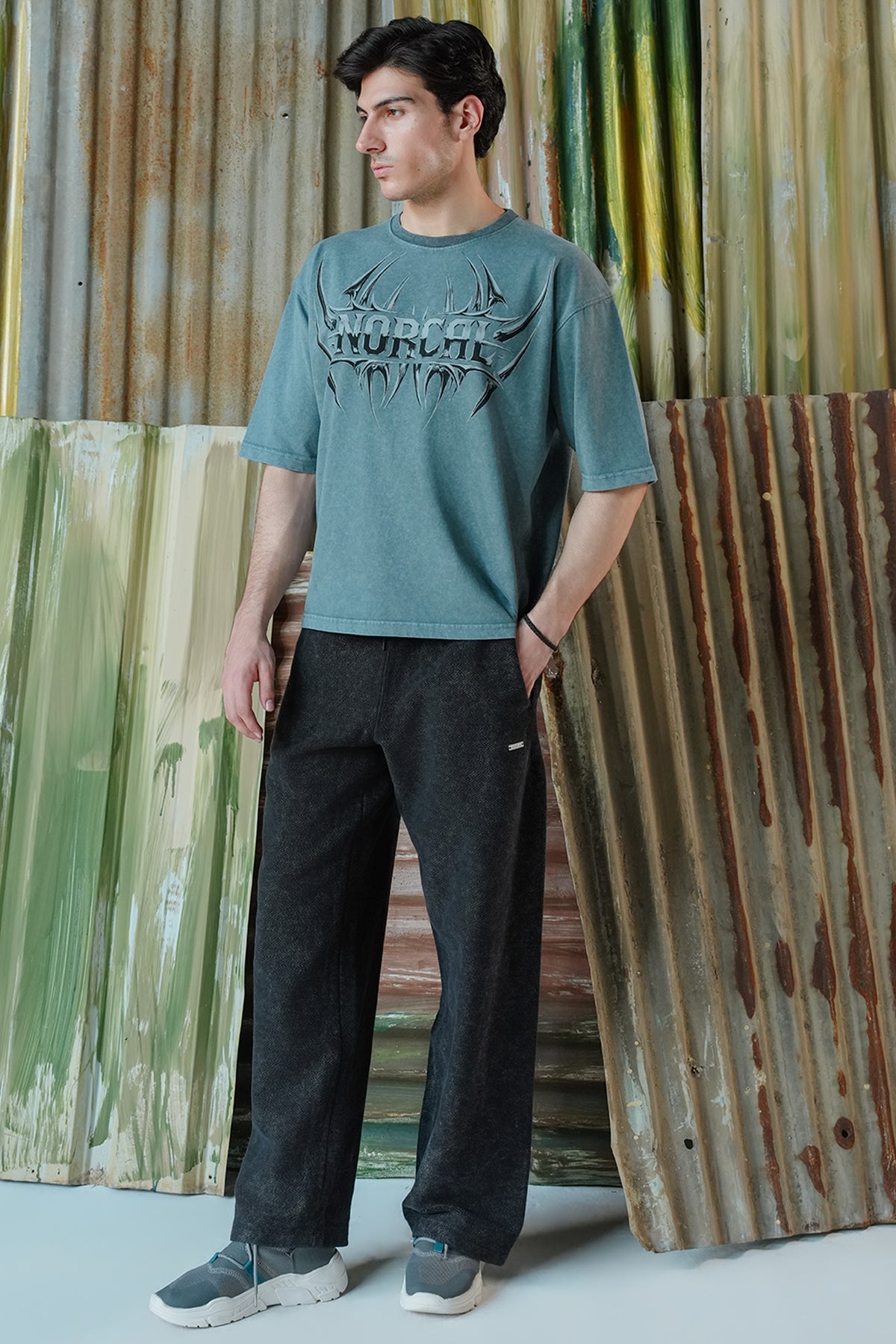 Norcal Metallic Throne Acid Wash Tee - Siyan Blue