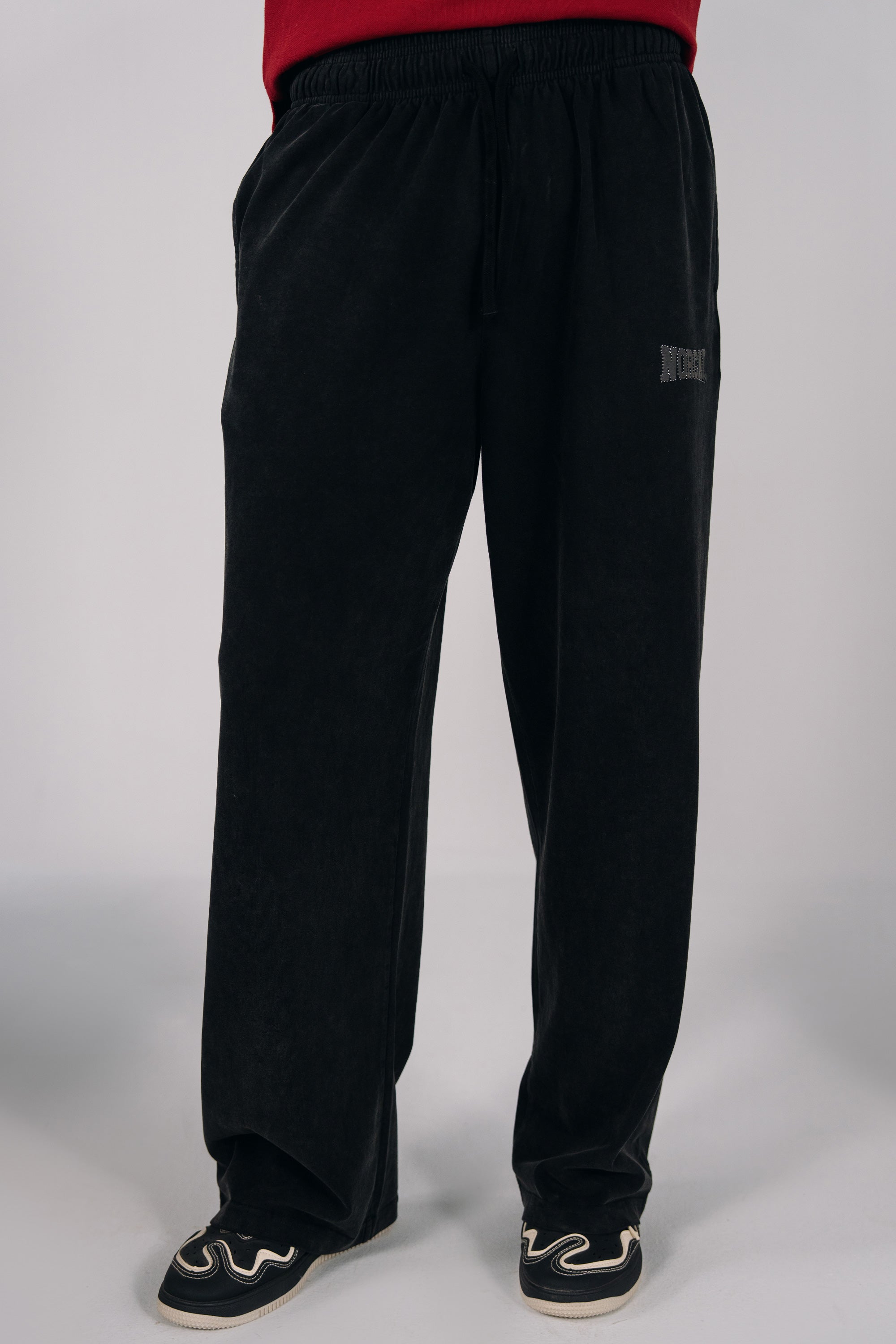Relaxed Fit Acid Wash Trousers - Black