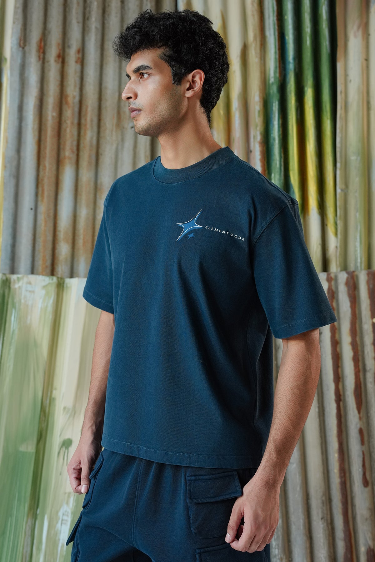 Element Code Statement Acid Wash Tee - Navy Blue