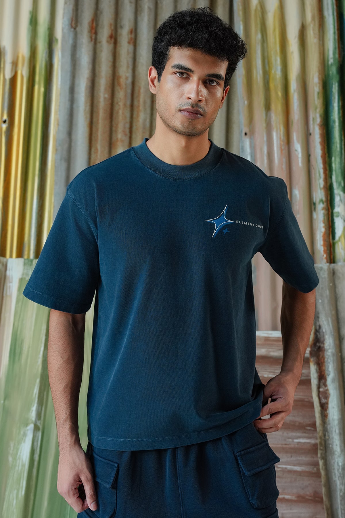 Element Code Statement Acid Wash Tee - Navy Blue