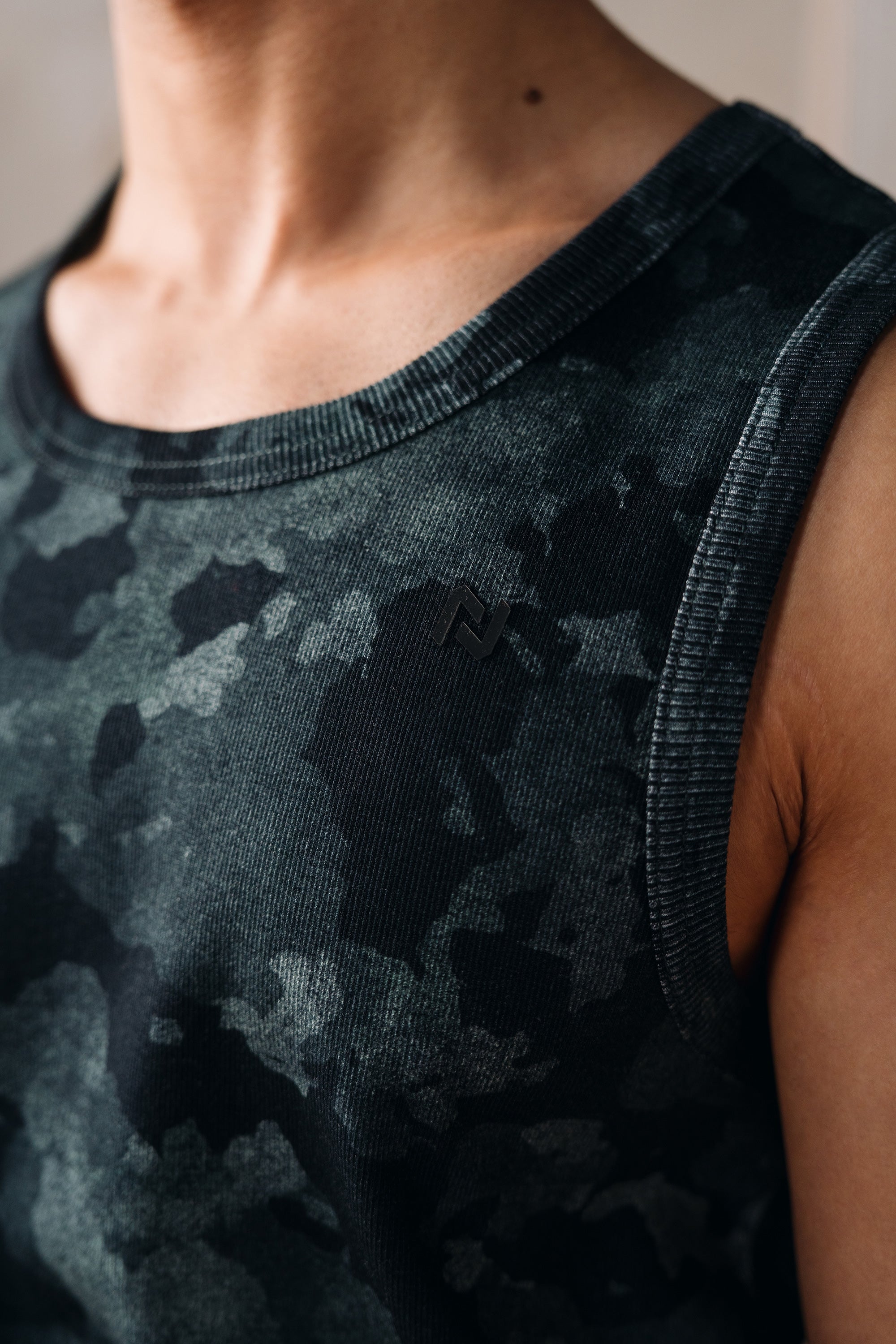 Camouflage Rib Jersey Tank - Black Camo