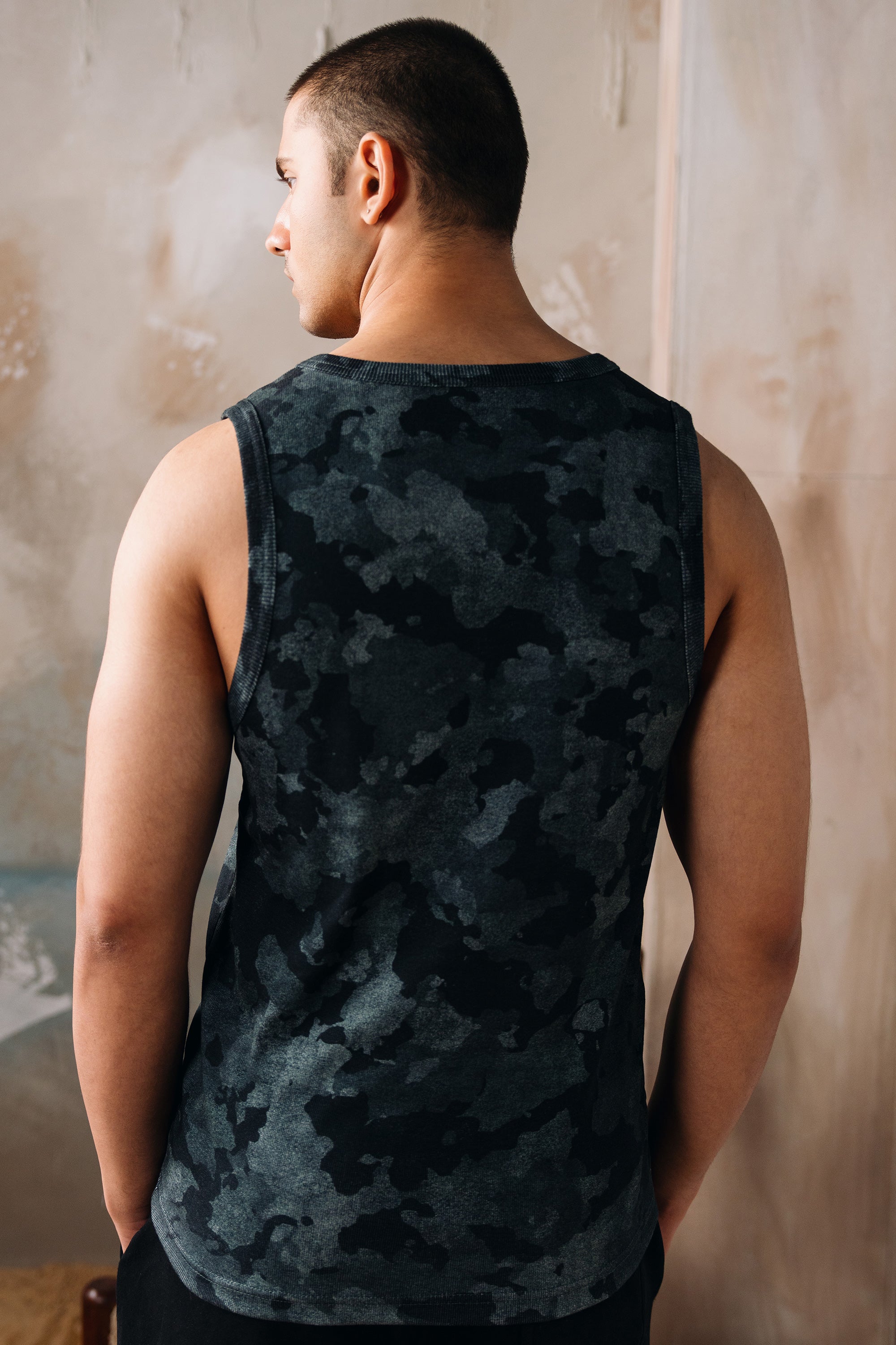 Camouflage Rib Jersey Tank - Black Camo