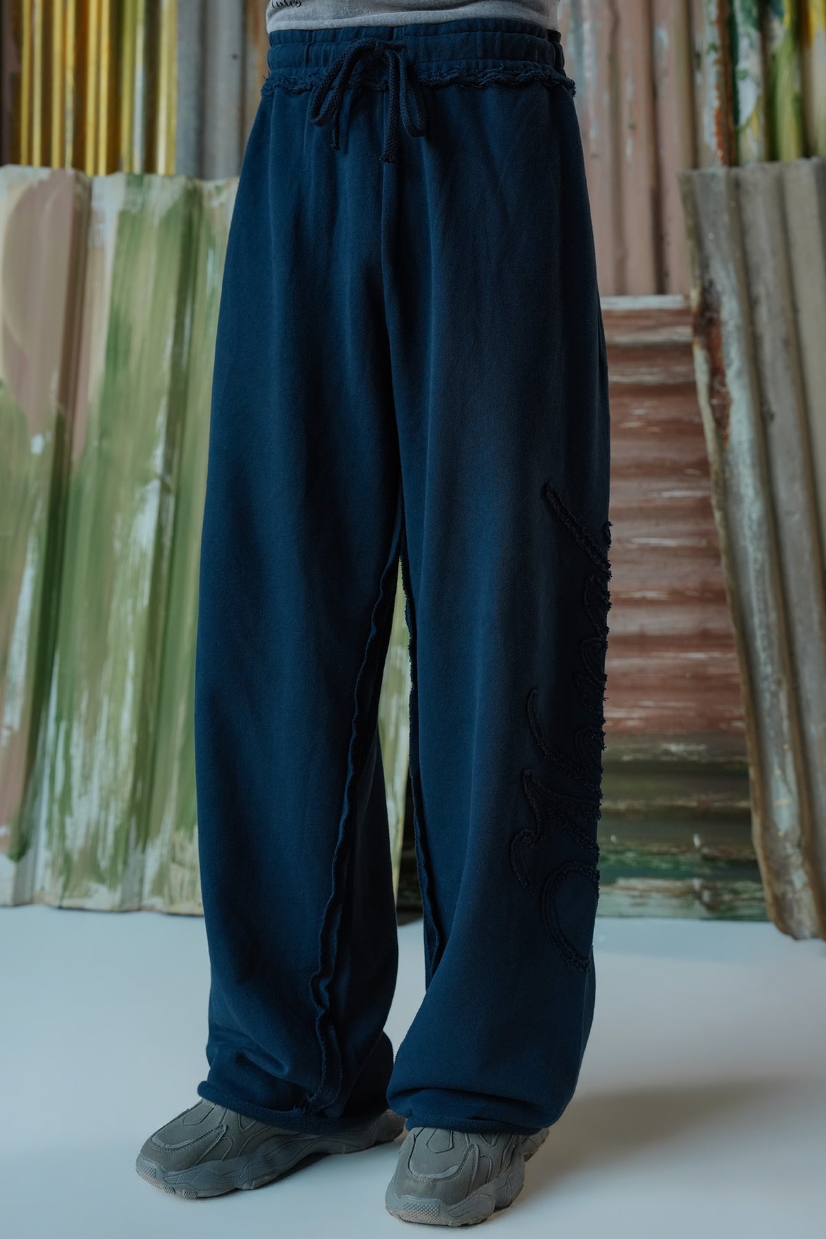 Big Applique Branding Trousers - Navy Blue