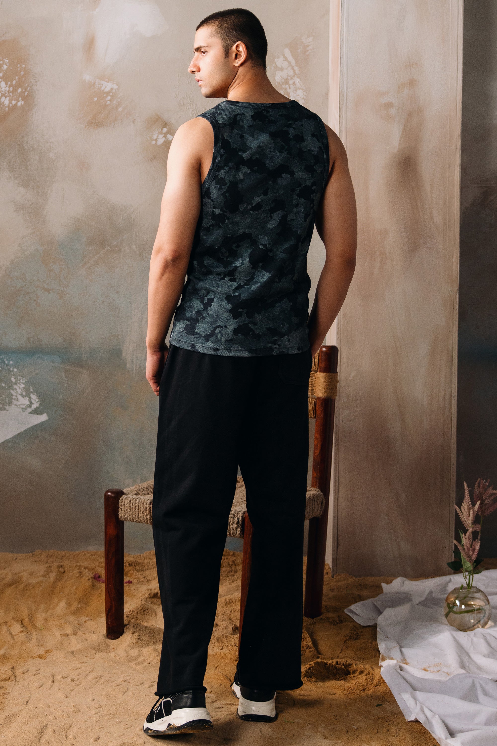 Camouflage Rib Jersey Tank - Black Camo