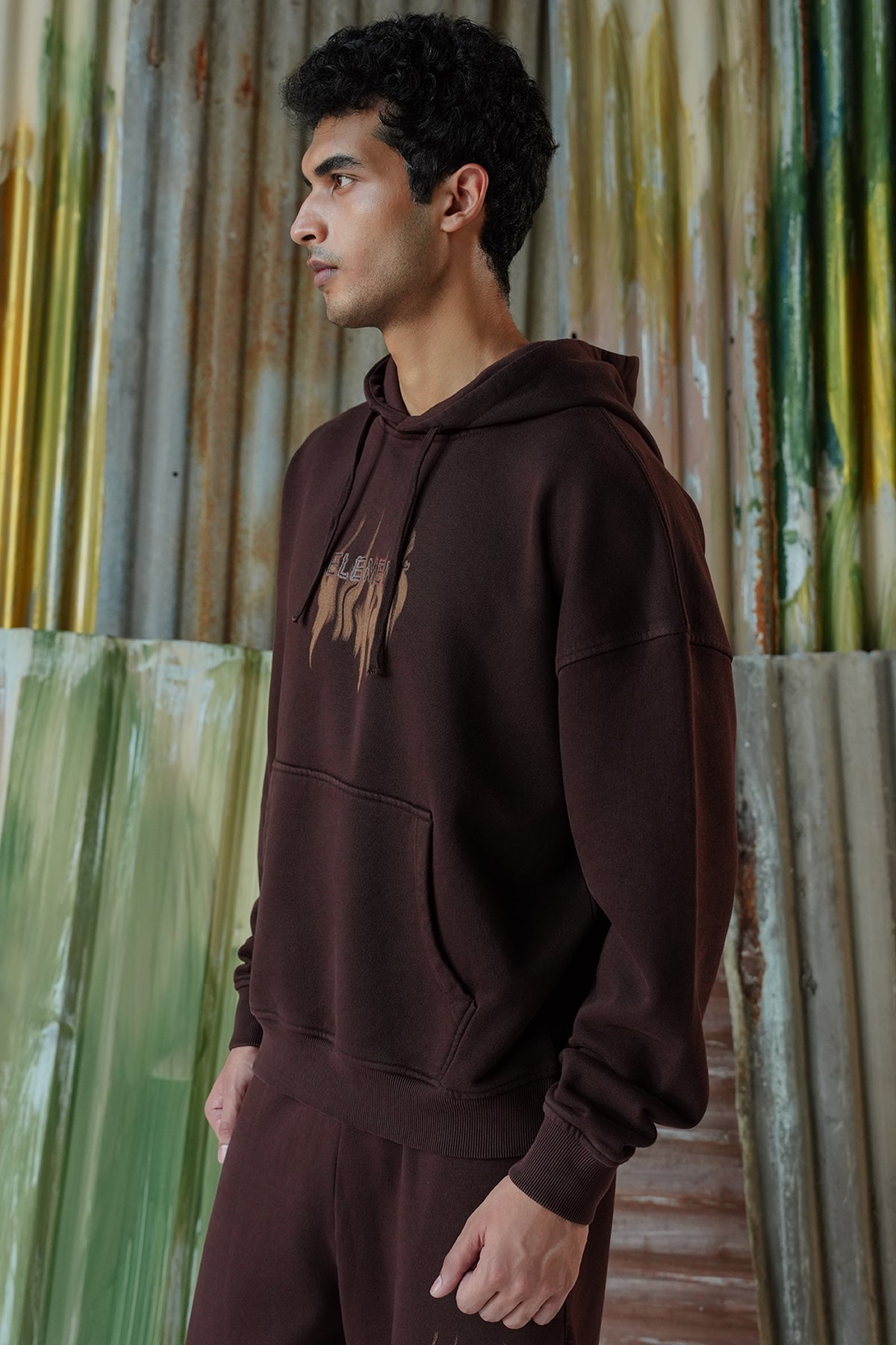 Element Flame Acid Wash Hoodie - Coffee Brown