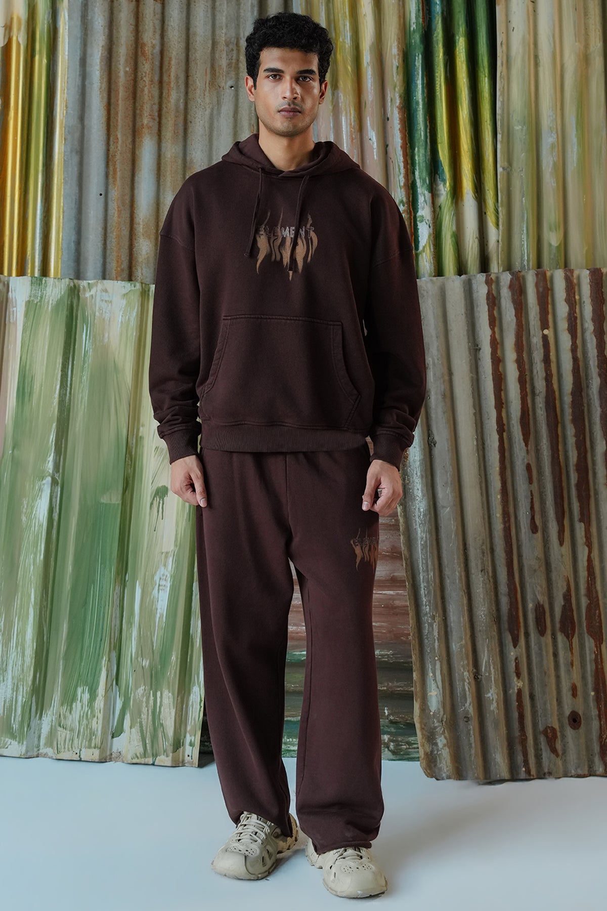 Element Flame Acid Wash Hoodie - Coffee Brown