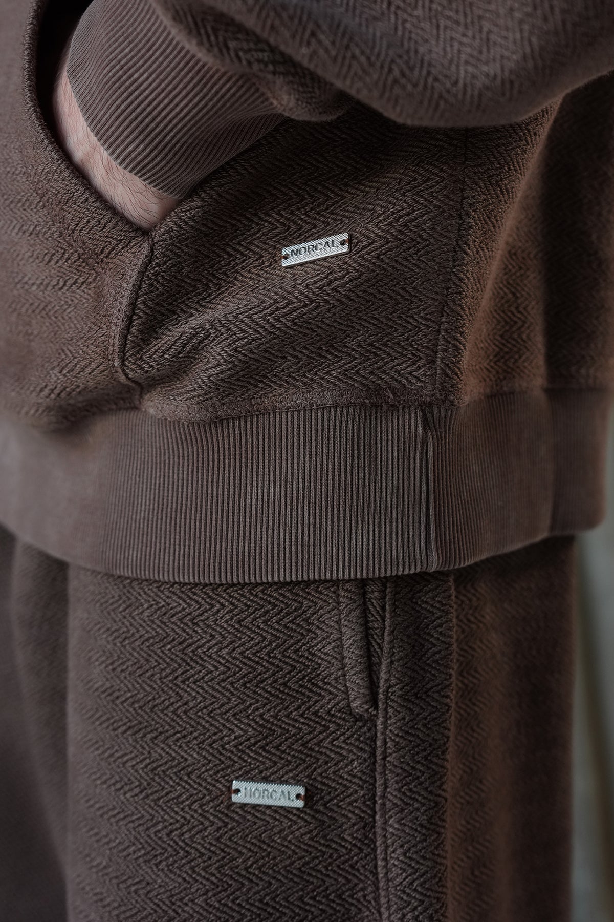 Acid Wash Herringbone Hoodie - Chocolate Brown