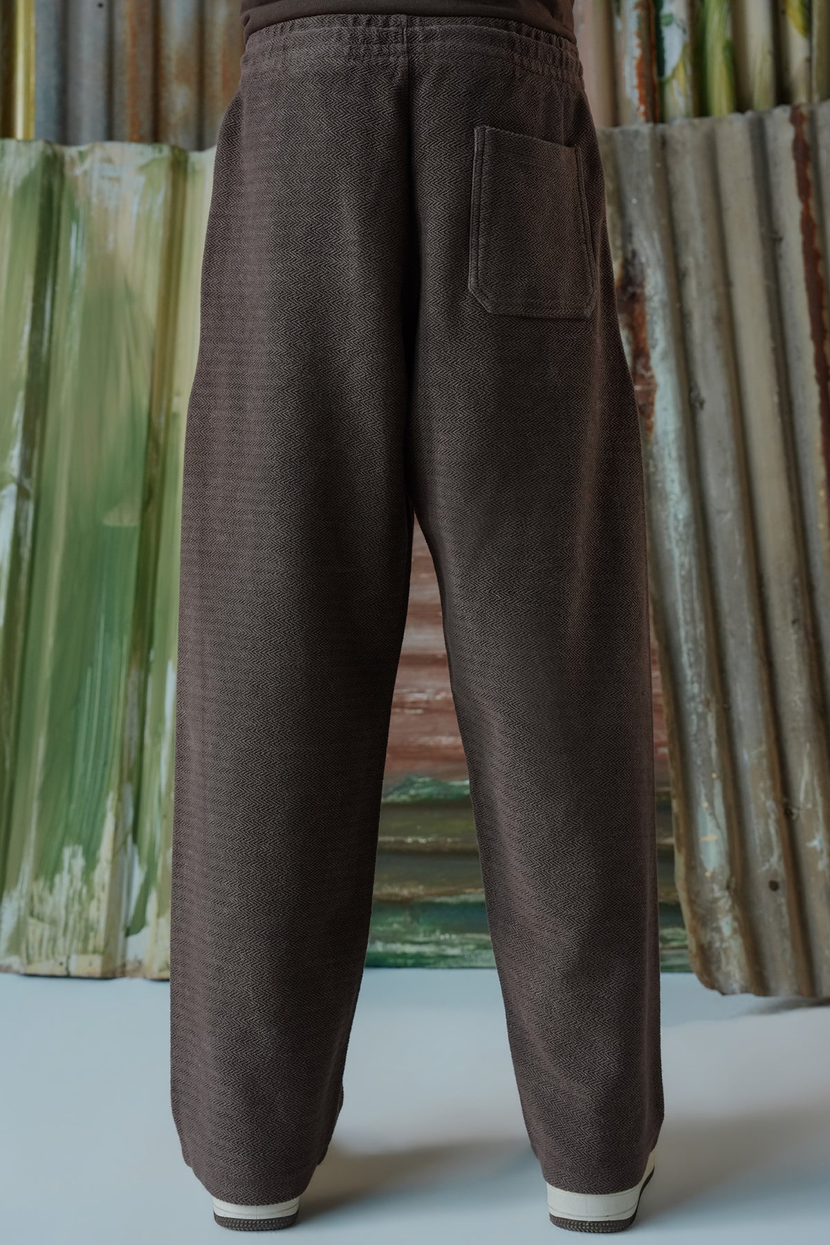 Acid Wash Herringbone Trousers - Chocolate