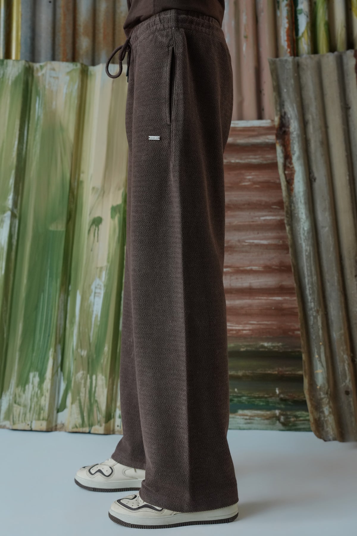 Acid Wash Herringbone Trousers - Chocolate