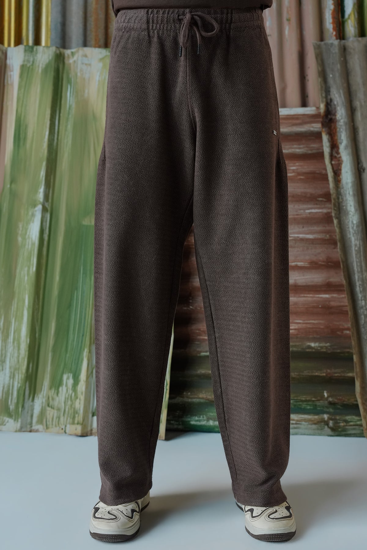 Acid Wash Herringbone Trousers - Chocolate