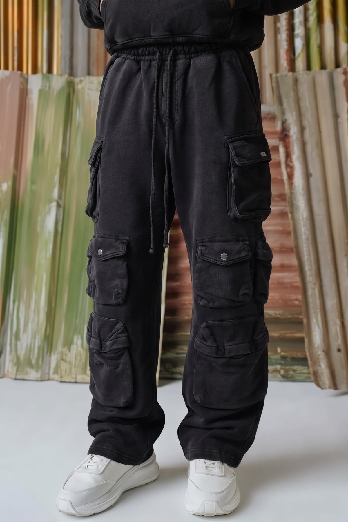 Hella Cargo Pocket Acid Wash Trousers - Black