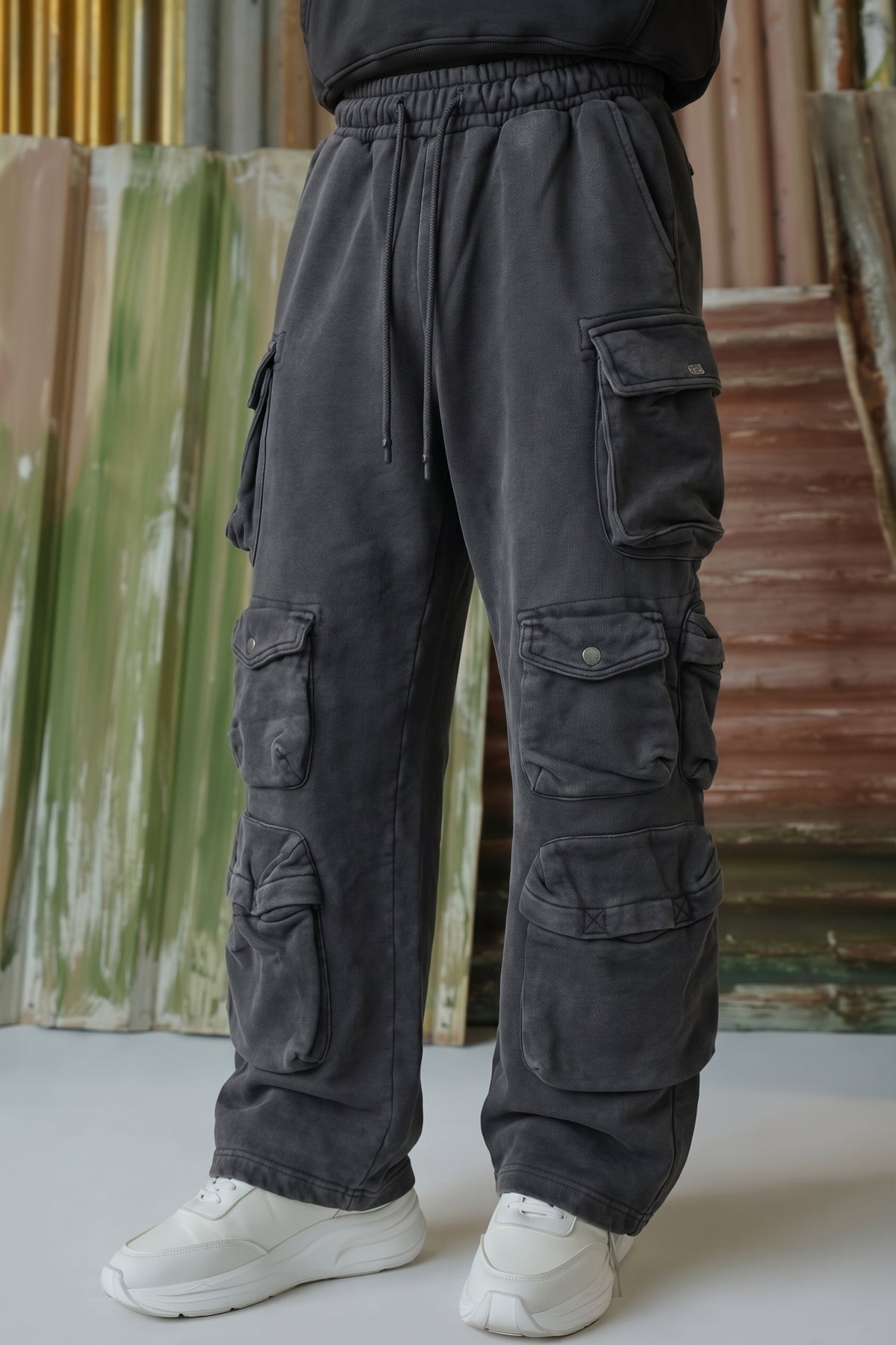 Hella Cargo Pocket Acid Wash Trousers - Charcoal Grey