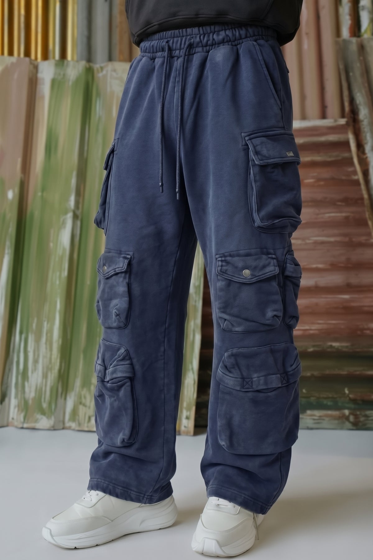 Hella Cargo Pocket Acid Wash Trousers - Navy Blue