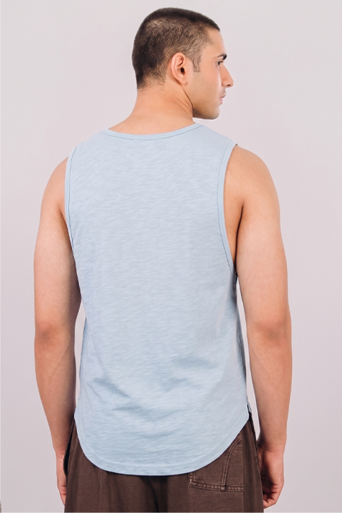 Scoop Bottom Jersey Tank Top - Light Blue