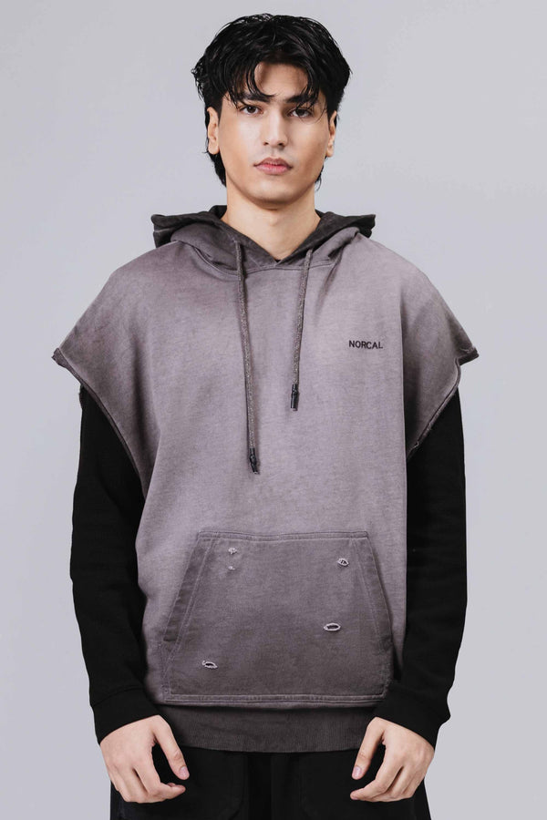 Oil Wash Sleeveless Hoodie