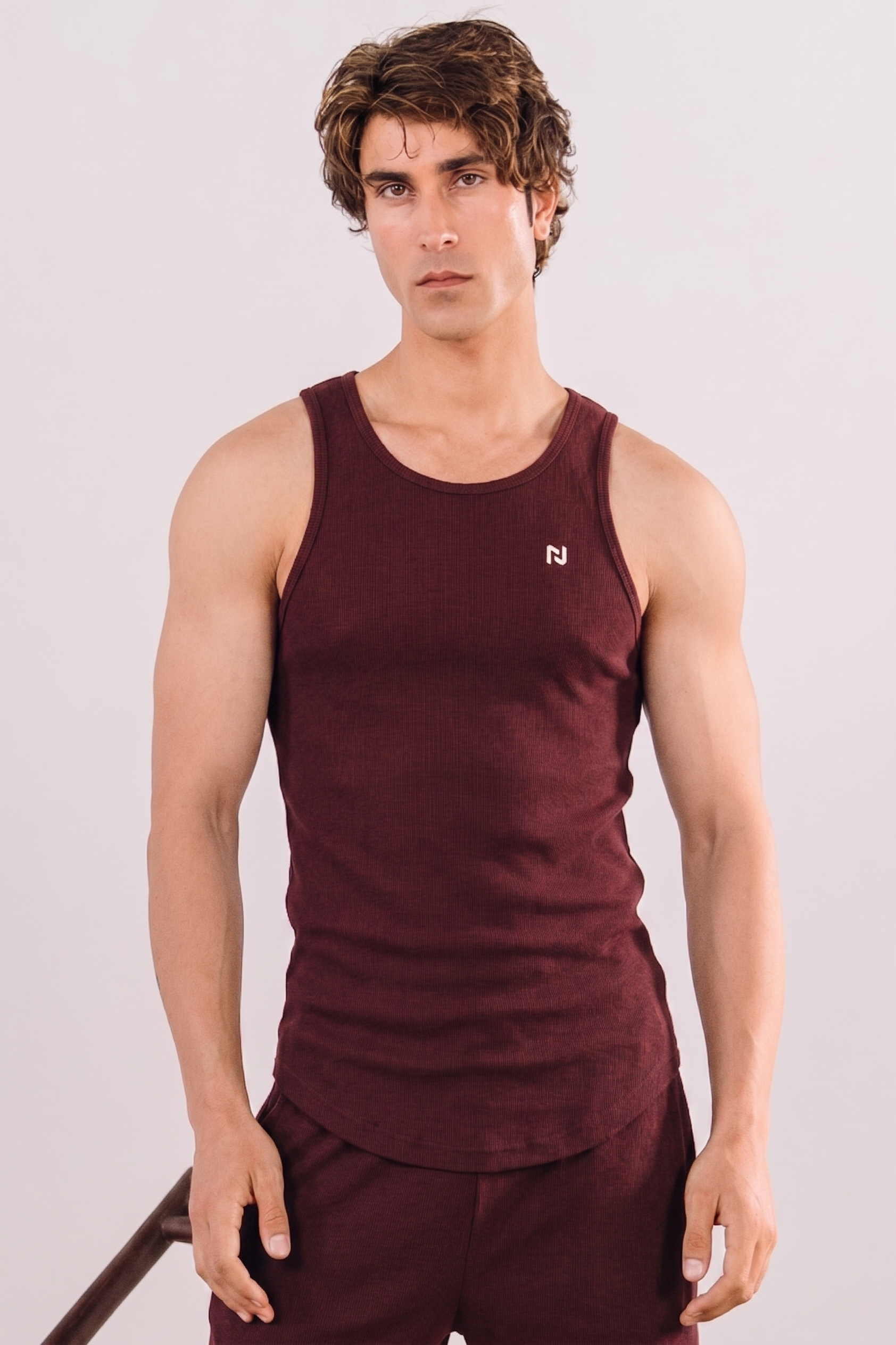 Acid Wash Scoop Bottom Rib Tank - Deep Red